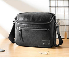 Casual Black Leather Mens 10 inches Postman Bag Black Courier Bag Messenger Bags Side Bag for Men - iwalletsmen