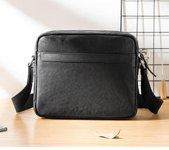 Casual Black Leather Mens 10 inches Postman Bag Black Courier Bag Messenger Bags Side Bag for Men - iwalletsmen