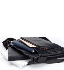 Black Casual Leather Mens 10 inches Side Bag Postman Bag Black Messenger Bag Courier Bag for Men - iwalletsmen