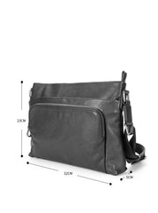 Black Casual Leather Mens 10 inches Side Bag Postman Bag Black Messenger Bag Courier Bag for Men - iwalletsmen