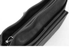 Black Casual Leather Mens 10 inches Side Bag Postman Bag Black Messenger Bag Courier Bag for Men - iwalletsmen