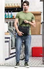 Black Casual Leather Mens 10 inches Side Bag Postman Bag Black Messenger Bag Courier Bag for Men - iwalletsmen