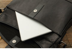 Black Casual Leather Mens 10 inches Side Bag Postman Bag Black Messenger Bags Courier Bag for Men - iwalletsmen