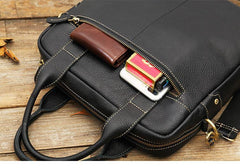 Black Casual Leather Mens 10 inches Vertical Briefcase Side Bags Postman Bag Black Work Bag Courier Bag for Men - iwalletsmen