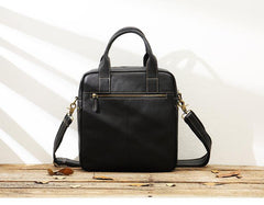 Black Casual Leather Mens 10 inches Vertical Briefcase Side Bags Postman Bag Black Work Bag Courier Bag for Men - iwalletsmen