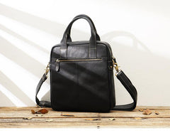 Black Casual Leather Mens 10 inches Vertical Briefcase Side Bags Postman Bag Black Work Bag Courier Bag for Men - iwalletsmen
