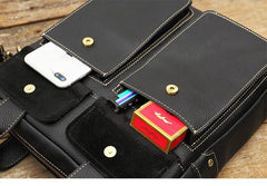 Black Casual Leather Mens 10 inches Vertical Briefcase Side Bags Postman Bag Black Work Bag Courier Bag for Men - iwalletsmen