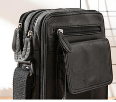 Black Casual Leather Mens Vertical Side Bag Black Messenger Bags Postman Bag Courier Bag for Men - iwalletsmen