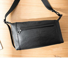 Casual Black Leather Mens 11 inches Side Bag Postman Bag Black Messenger Bags for Men - iwalletsmen