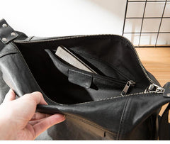Casual Black Leather Mens 11 inches Side Bag Postman Bag Black Messenger Bags for Men - iwalletsmen