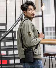 Black Leather Mens MIni Side Bag Messenger Bag Camel Phone Bag Shoulder Bag For Men - iwalletsmen