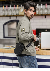 Black Leather Mens MIni Side Bag Messenger Bag Camel Phone Bag Shoulder Bag For Men - iwalletsmen
