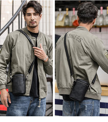 Black Leather Mens MIni Side Bag Messenger Bag Camel Phone Bag Shoulder Bag For Men - iwalletsmen