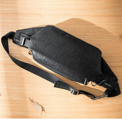 Black Casual Leather Mens 8inches Sling Bag Chest Bag Black One Shoulder Backpack for Men - iwalletsmen