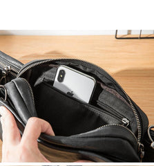 Black Casual Leather Mens 8inches Sling Bag Chest Bag Black One Shoulder Backpack for Men - iwalletsmen