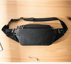 Black Casual Leather Mens 8inches Sling Bag Chest Bag Black One Shoulder Backpack for Men - iwalletsmen