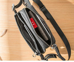 Black Casual Leather Mens 8inches Sling Bag Chest Bag Black One Shoulder Backpack for Men - iwalletsmen