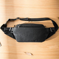 Black Casual Leather Mens 8inches Sling Bag Chest Bag Black One Shoulder Backpack for Men - iwalletsmen