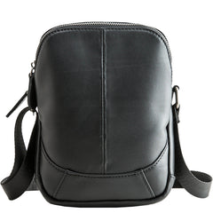 Black Leather Mens Small Vertical Messenger Bag Postman Bag Small Courier Bag for Men - iwalletsmen