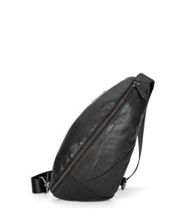 Black Cool Leather Mens Sling Bag Chest Bag Black Sling Pack One Shoulder Backpack for Men - iwalletsmen