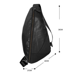 Black Cool Leather Mens Sling Bag Chest Bag Black Sling Pack One Shoulder Backpack for Men - iwalletsmen