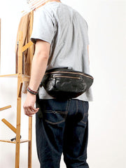 Black Casual Leather Mens Fanny Pack Brown Waist Bag Waist Pack Hip Bag Bum Pack For Men - iwalletsmen