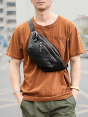 Black Casual Leather Mens Fanny Pack Brown Waist Bag Waist Pack Hip Bag Bum Pack For Men - iwalletsmen