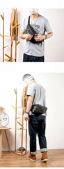 Black Casual Leather Mens Fanny Pack Brown Waist Bag Waist Pack Hip Bag Bum Pack For Men - iwalletsmen