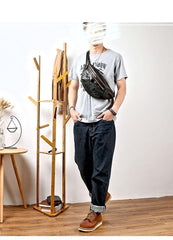 Black Casual Leather Mens Fanny Pack Brown Waist Bag Waist Pack Hip Bag Bum Pack For Men - iwalletsmen