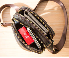 Black Casual Leather Mens Vertical Mini Side Bag Small Messenger Bags Belt Bag for Men - iwalletsmen