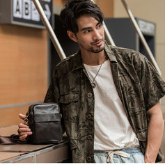 Black Casual Leather Mens Vertical Mini Side Bag Small Messenger Bags Belt Bag for Men - iwalletsmen