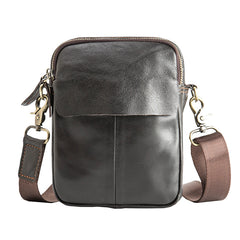 Black Casual Leather Mens Vertical Mini Side Bag Small Messenger Bags Belt Bag for Men - iwalletsmen