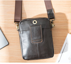 Black Casual Leather Mens Vertical Mini Side Bag Small Messenger Bags Belt Bag for Men - iwalletsmen