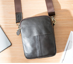 Black Casual Leather Mens Vertical Mini Side Bag Small Messenger Bags Belt Bag for Men - iwalletsmen