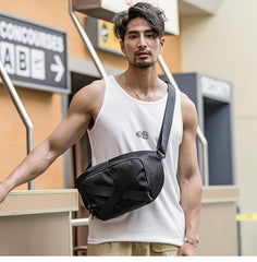 Cool Black Nylon Mens 10 inches Chest Bag Messenger Bags One Shoulder Backpack Black Side Bag for Men - iwalletsmen