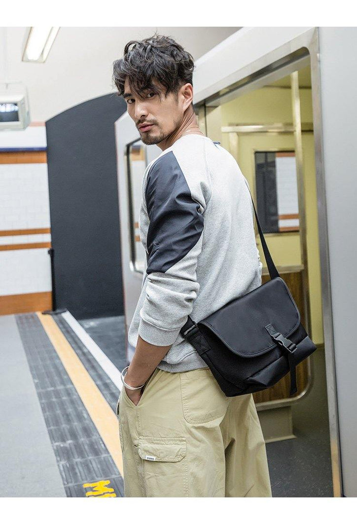 Cool Black Mens 10 inches Nylon Cloth Side Bag Black Messenger