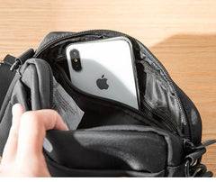 Casual Black Mens NYLON Mini Chest Bag Postman Bag Black Small Messenger Bags Side Bag for Men - iwalletsmen