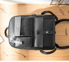 Casual Black Mens Leather School Backpacks Travel Backpacks 14-inch Laptop Backpack for men - iwalletsmen