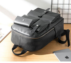 Casual Black Mens Leather School Backpacks Travel Backpacks 14-inch Laptop Backpack for men - iwalletsmen