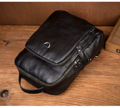 Casual Black Mens Leather 15-inch Computer Backpack Coffee Satchel Backpack School Backpacks for men - iwalletsmen