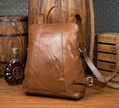Casual Black Mens Leather 15-inch Computer Backpack Brown Travel Backpack School Backpack for men - iwalletsmen