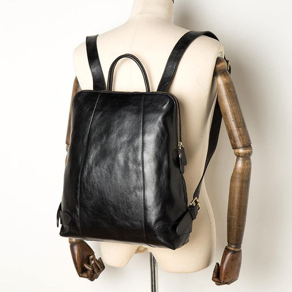 Casual Black Mens Leather 15-inch Computer Backpack Brown Travel Backpack School Backpack for men - iwalletsmen