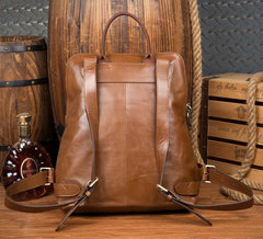 Casual Black Mens Leather 15-inch Computer Backpack Brown Travel Backpack School Backpack for men - iwalletsmen