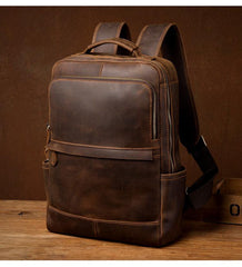 Black Casual Mens Leather 15-inch Computer Backpacks Brown Travel Backpacks School Backpacks for men - iwalletsmen