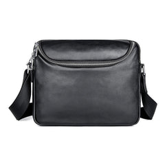 Black Cool Leather 10 inches Large Zipper Messenger Bag Handbag Shoulder Bag For Men - iwalletsmen