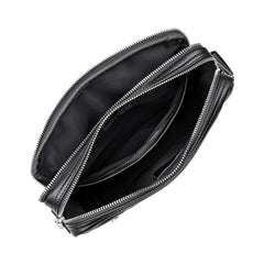 Black Cool Leather 10 inches Large Zipper Messenger Bag Handbag Shoulder Bag For Men - iwalletsmen