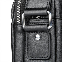Black Cool Leather 10 inches Large Zipper Messenger Bag Handbag Shoulder Bag For Men - iwalletsmen