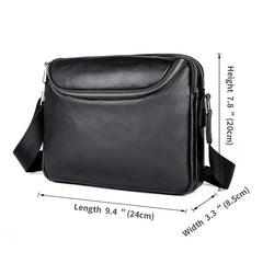 Black Cool Leather 10 inches Large Zipper Messenger Bag Handbag Shoulder Bag For Men - iwalletsmen