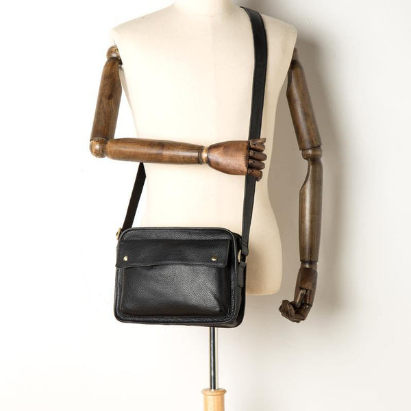 Cool Black Leather 10 inches Small Postman Bags Messenger Bag Courier Bag for Men - iwalletsmen