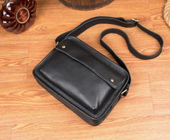 Cool Black Leather 10 inches Small Postman Bags Messenger Bag Courier Bag for Men - iwalletsmen